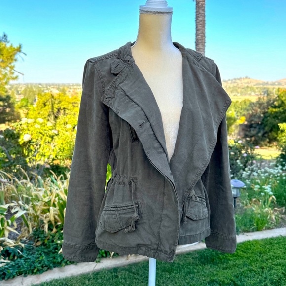 LUCKY BRAND Khaki Green asymmetrical military jacket L - Picture 10 of 11